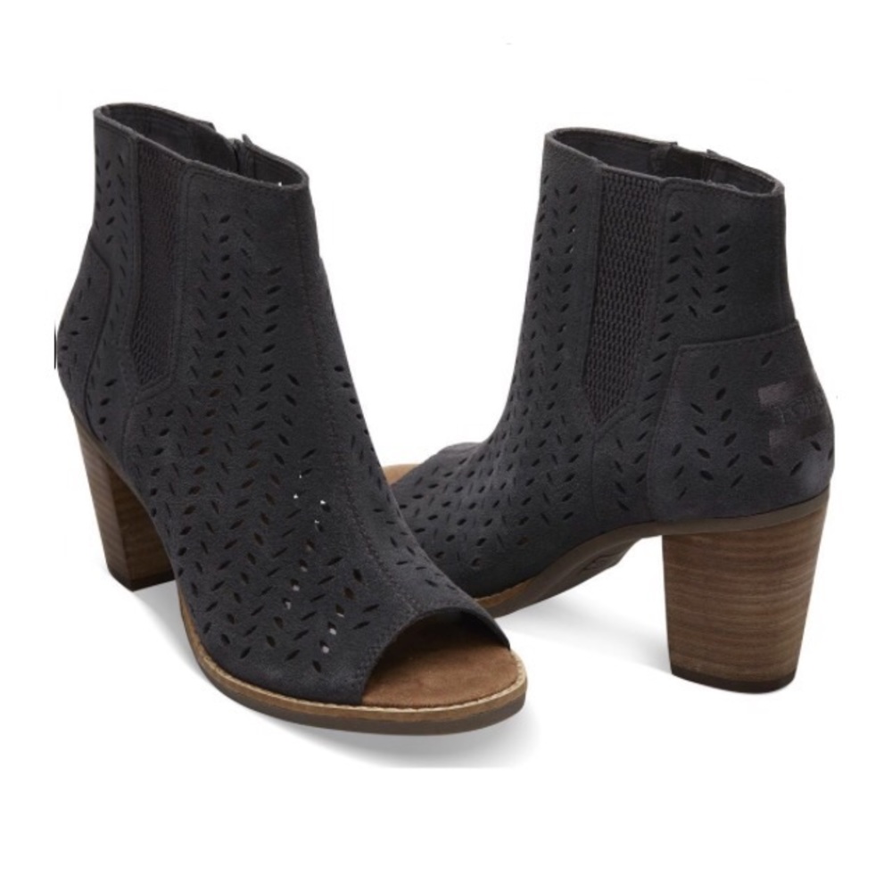 TOMS Black Suede Marjorca Peep Toe Heels